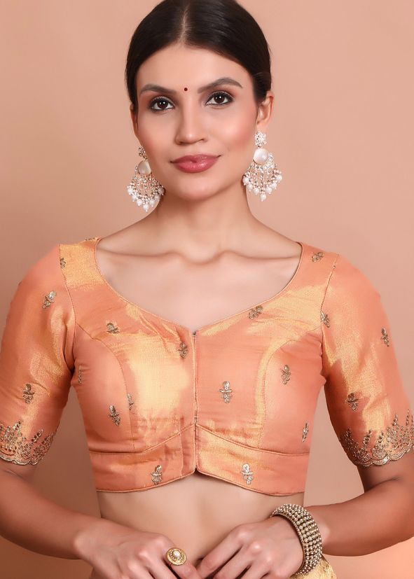 Orange Color Tissue Saree Blouse 