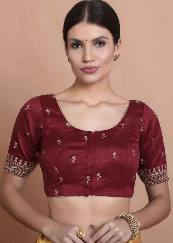 Maroon Color Silk Saree Blouse 