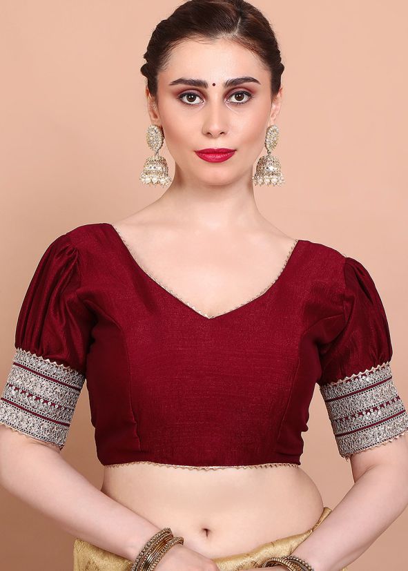 Maroon Color Silk Saree Blouse 