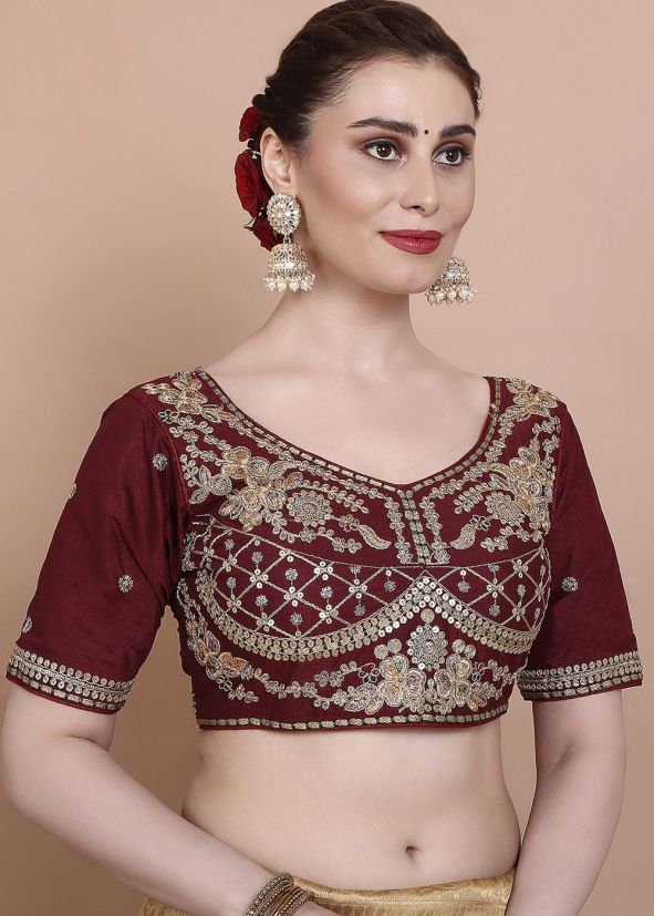 Maroon Color Silk Saree Blouse 