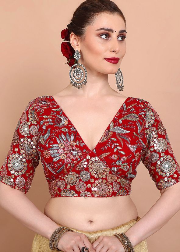 Red Color Georgette Saree Blouse 