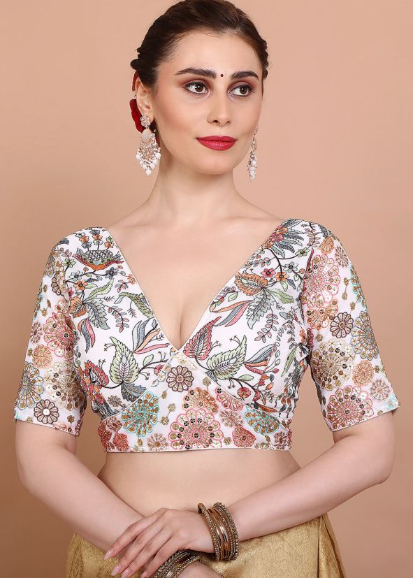 Off White Color Georgette Saree Blouse 