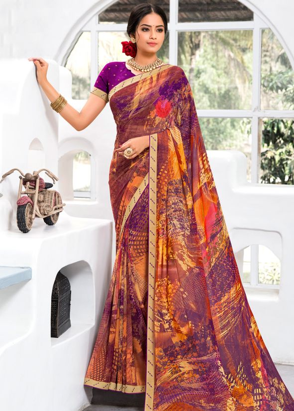 Multicolor Printed Georgette Saree
