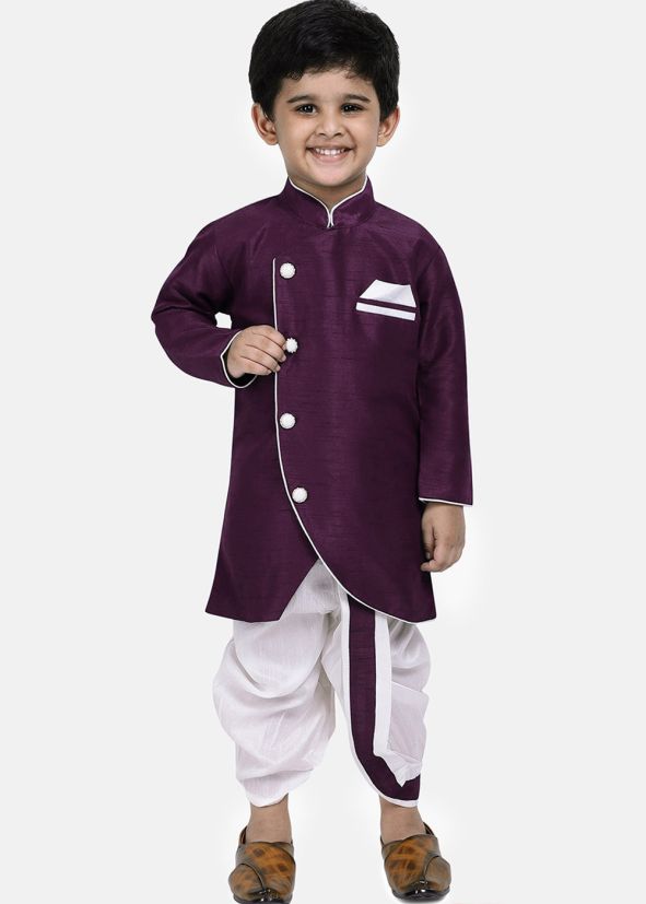 Readymade Solid Purple Kids Kurta With Dhoti