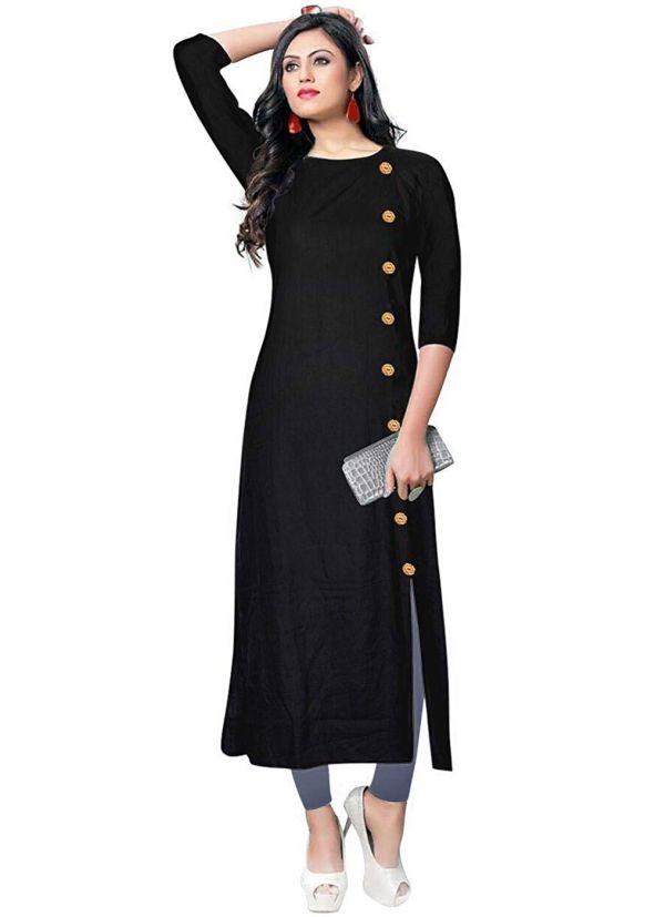 Black Buttoned Up Readymade Slit Kurta Bottom