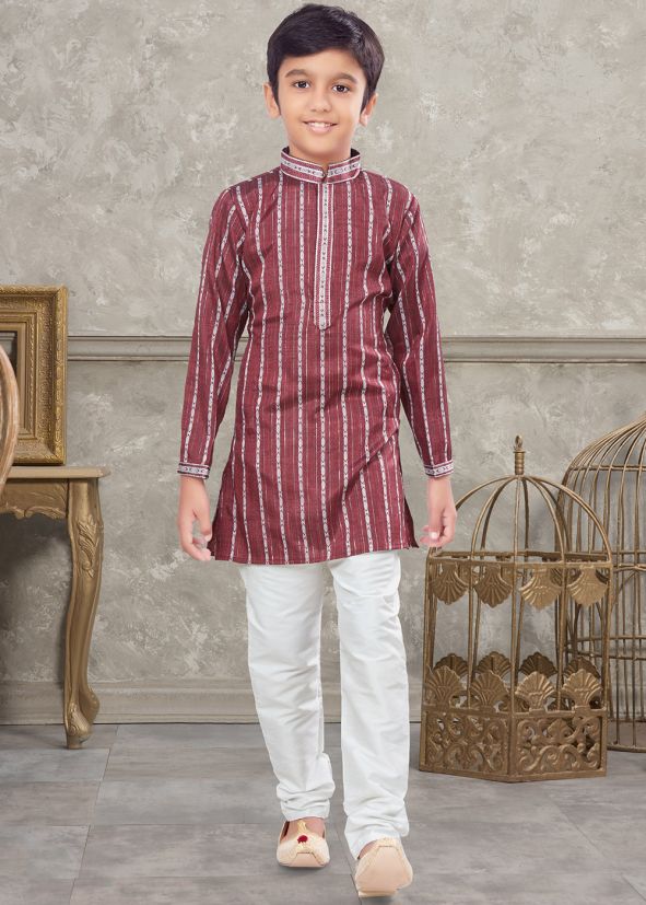 Maroon Printed Kurta Pajama