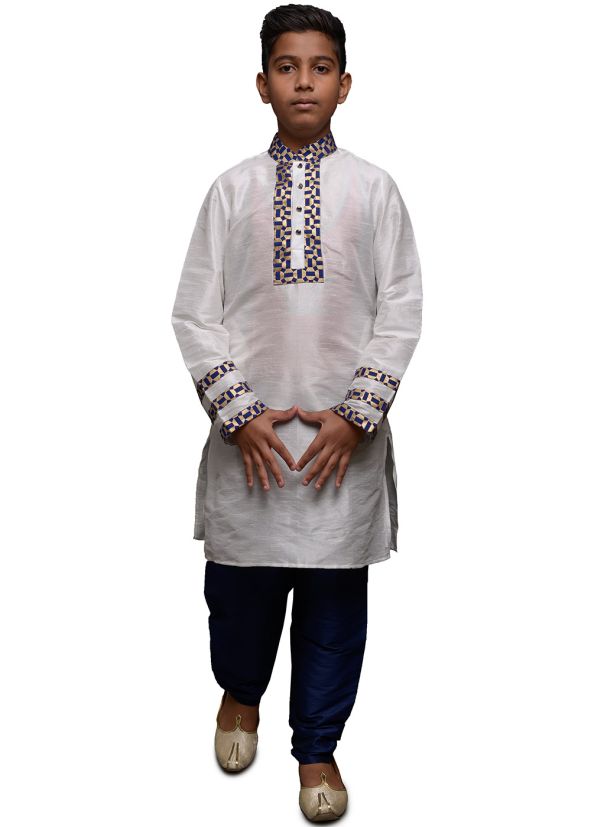 Kids Readymade Grey Patch Work Kurta Pajama