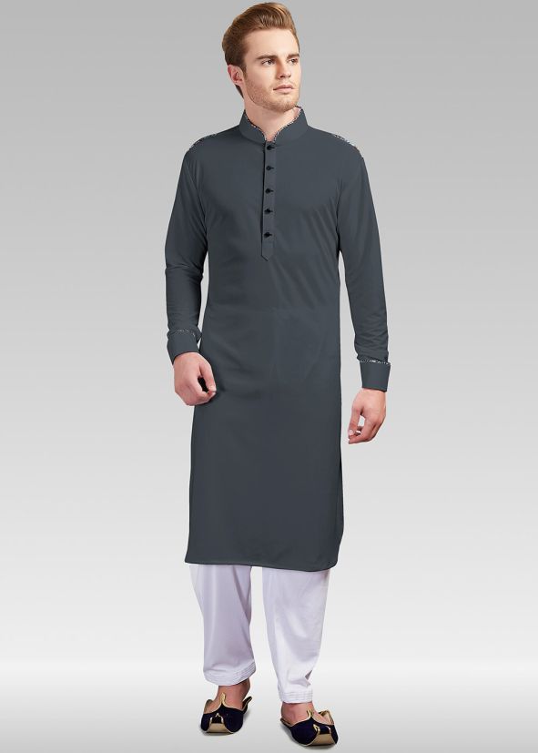 Readymade Grey Lycra Pathani Suit