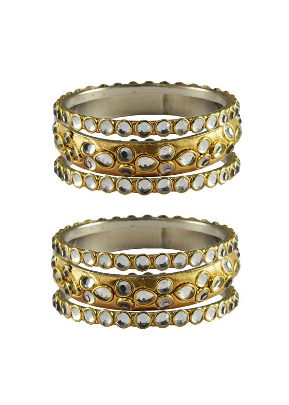 Stone Studded Golden Bangle Set