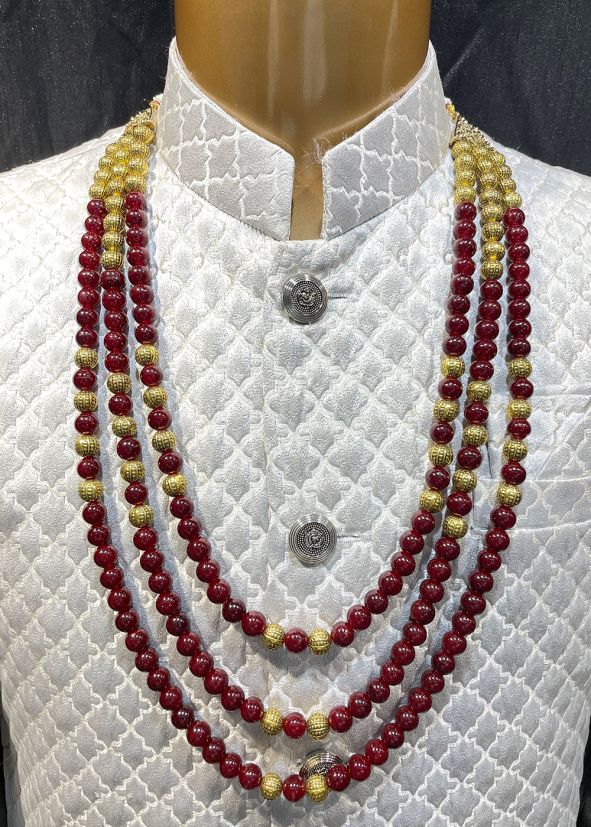 Maroon Layered & Beaded Kantha Mala