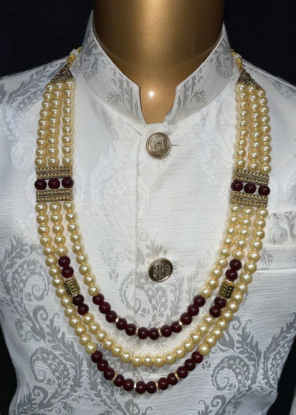 Cream Beaded Multi Layer Kantha Mala