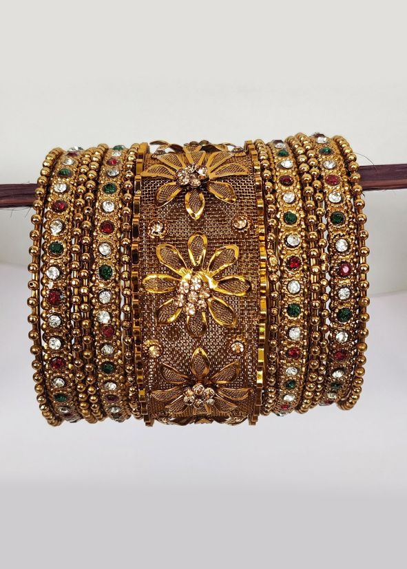 Golden Stone Studded Alloy Bangle Set