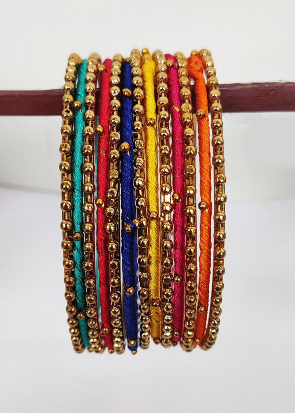 Multicolor Thread Covered Bangle Set