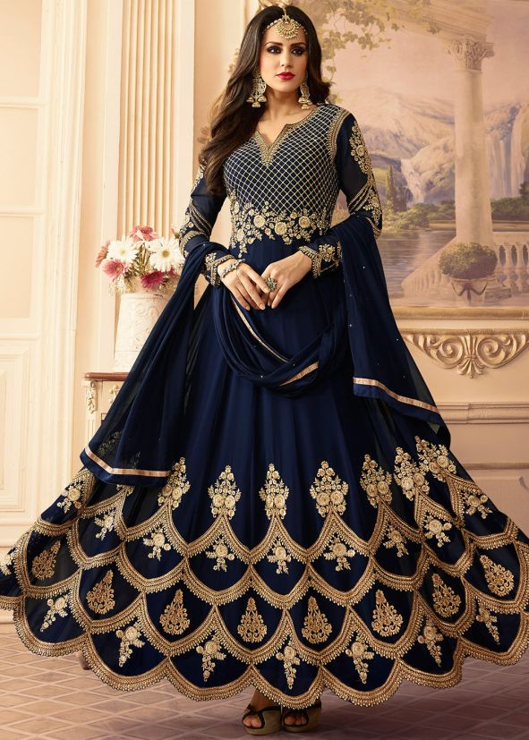 Blue Heavy Border Anarkali Suit Set