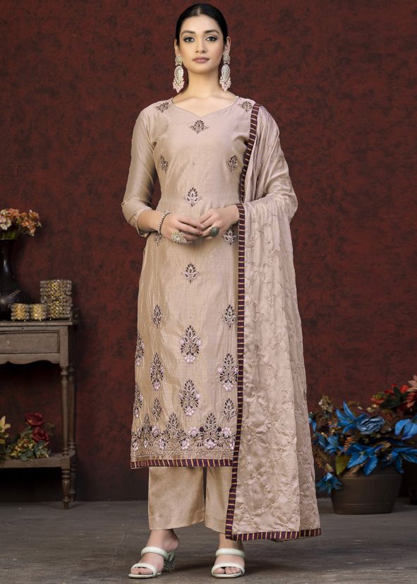Purple Chanderi Palazzo Suit Set
