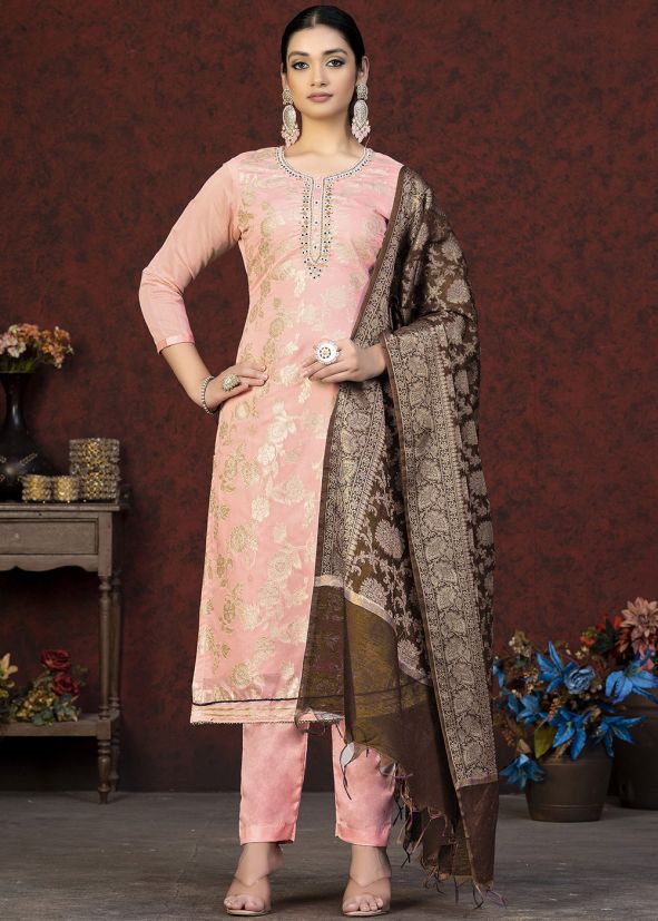 Peach Woven Work Pant Suit Set