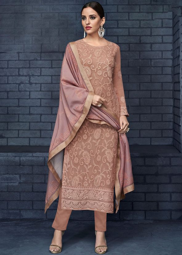 Brown Georgette Pant Suit Set