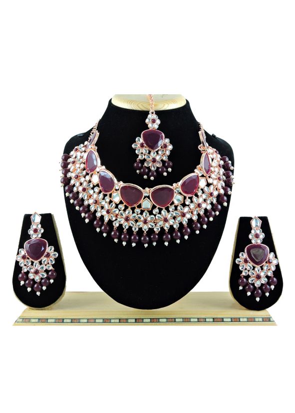 Maroon Stone Work Necklace Set