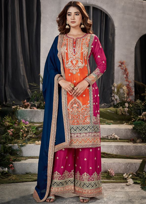 Multicolor Embroidered Palazzo Suit Set