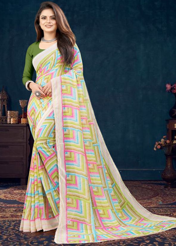 Multicolor Leheria Printed Georgette Saree