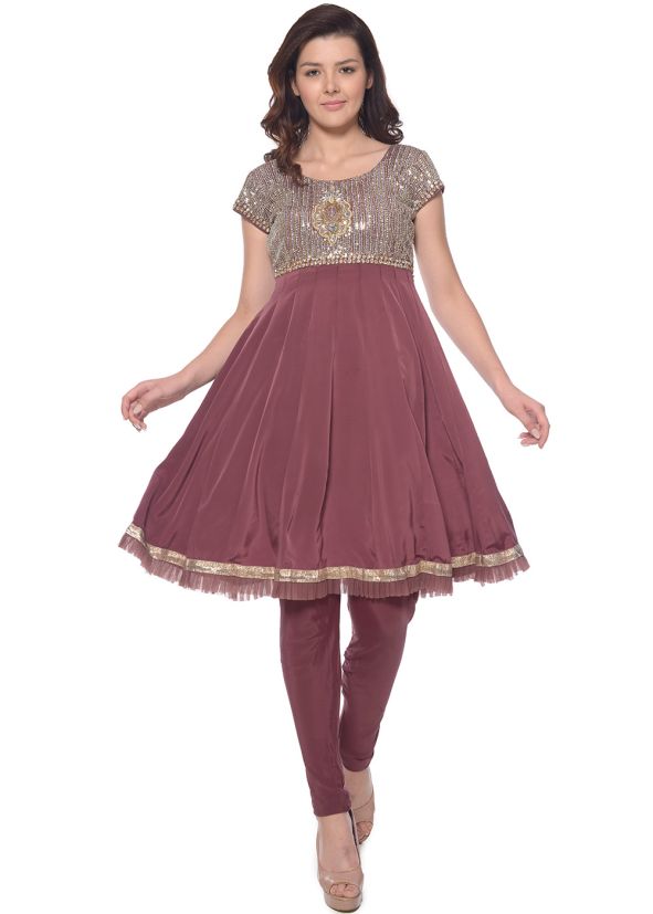 Brown Sequins Embellished Crape Kurti