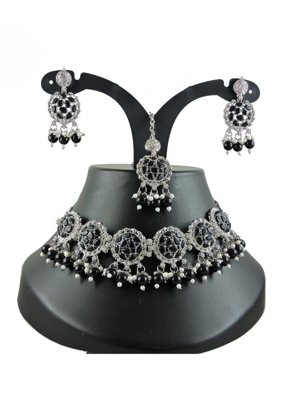 Black & Stone Studded Necklace 