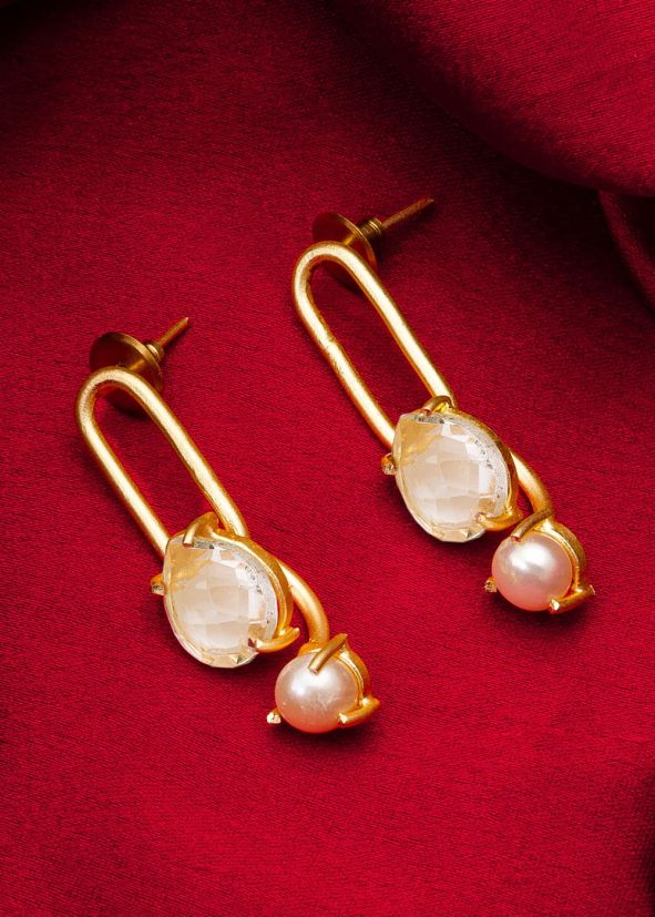 Cream Stone Work Earrings