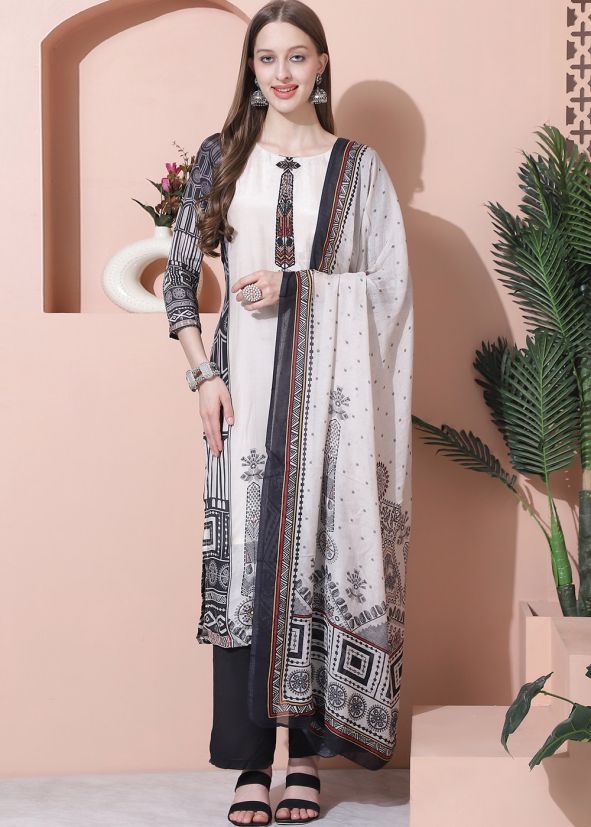 Off White Digital Printed Pant Style Suit