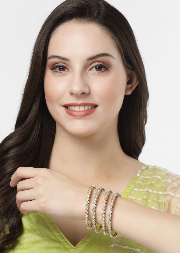 Golden Kundan Studded Bangle Set