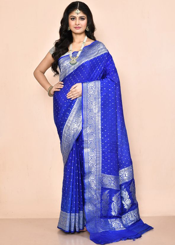 Blue Woven Work Saree In Georgette