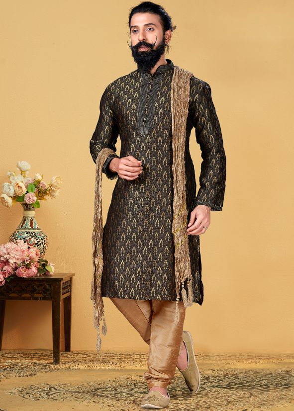 Black Printed Ready Kurta Churidar