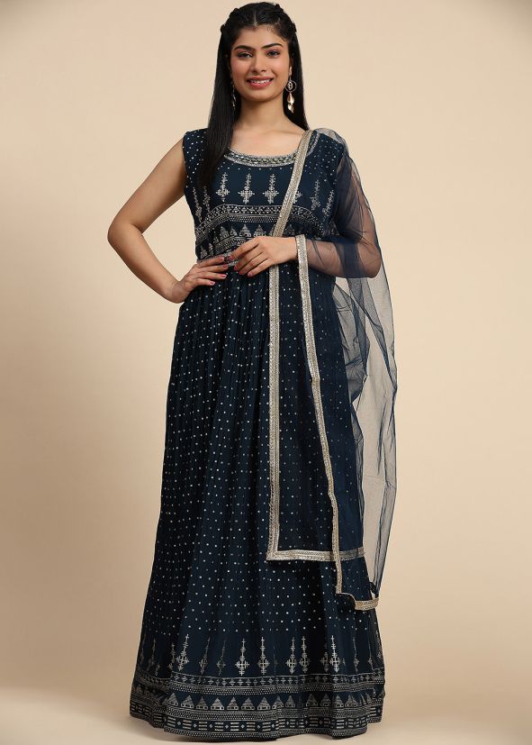 Blue Handwork Anarkali Suit Set