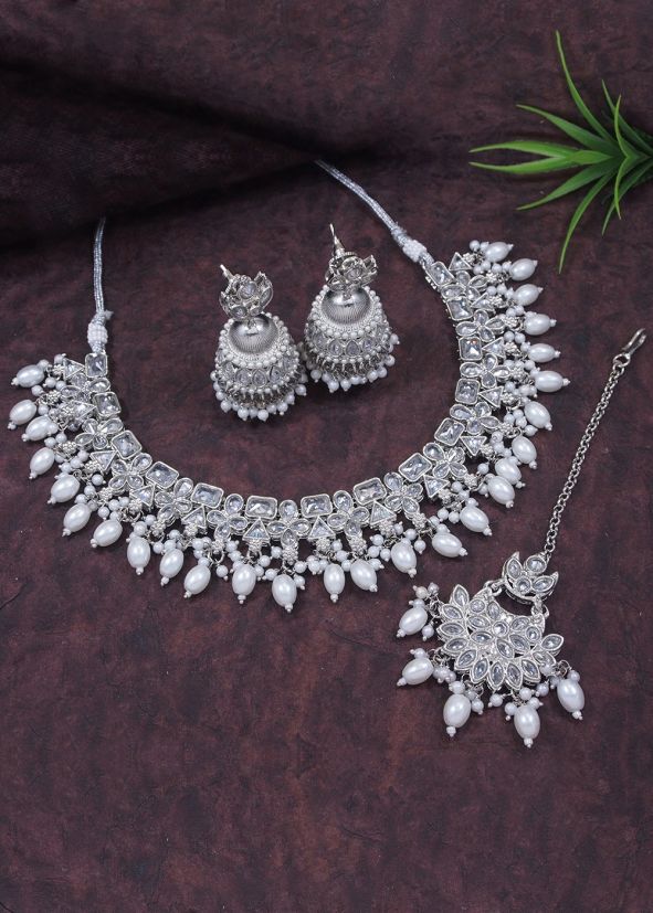 White Stone Studded Necklace Set