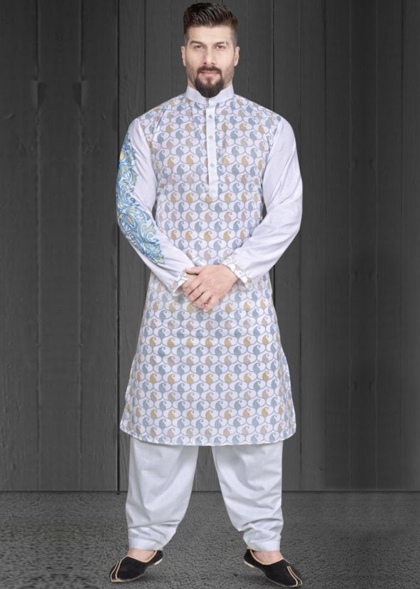 Off White Paisley Printed Kurta With Salwar