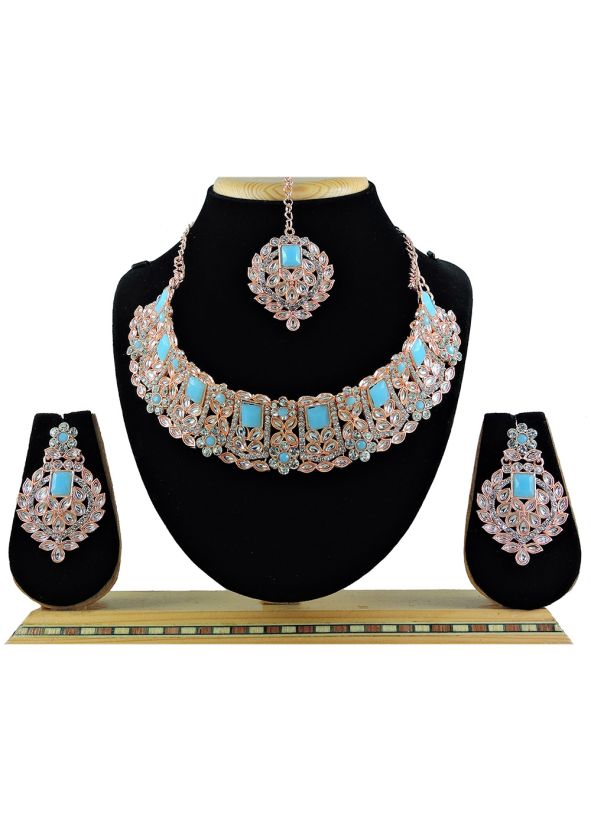 Light Blue Necklace Set In Stone Work