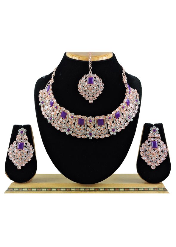 Purple Kundan Studded Necklace Set