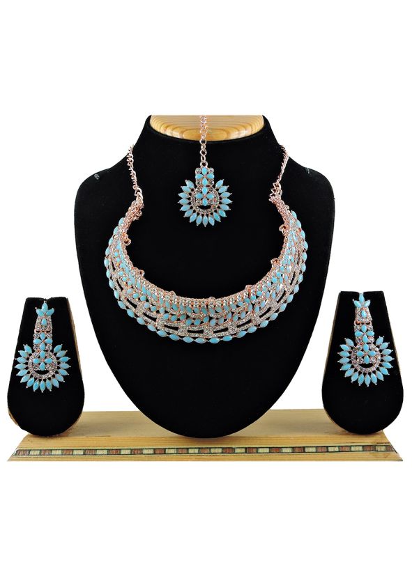 Light Blue Stone Studded Necklace Set 