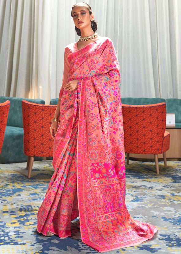 Peach Woven Silk Saree