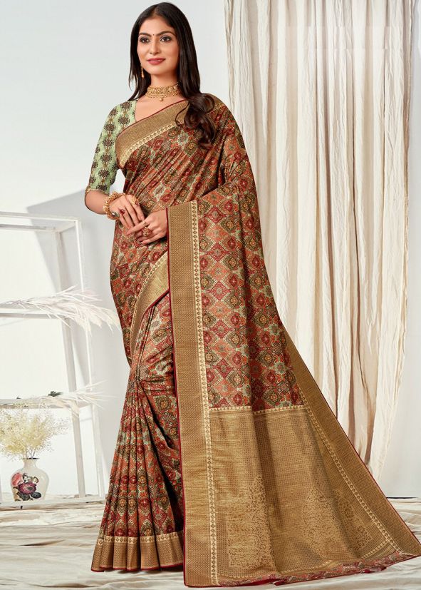 Multicolor Digital Printed Tussar Silk Saree 