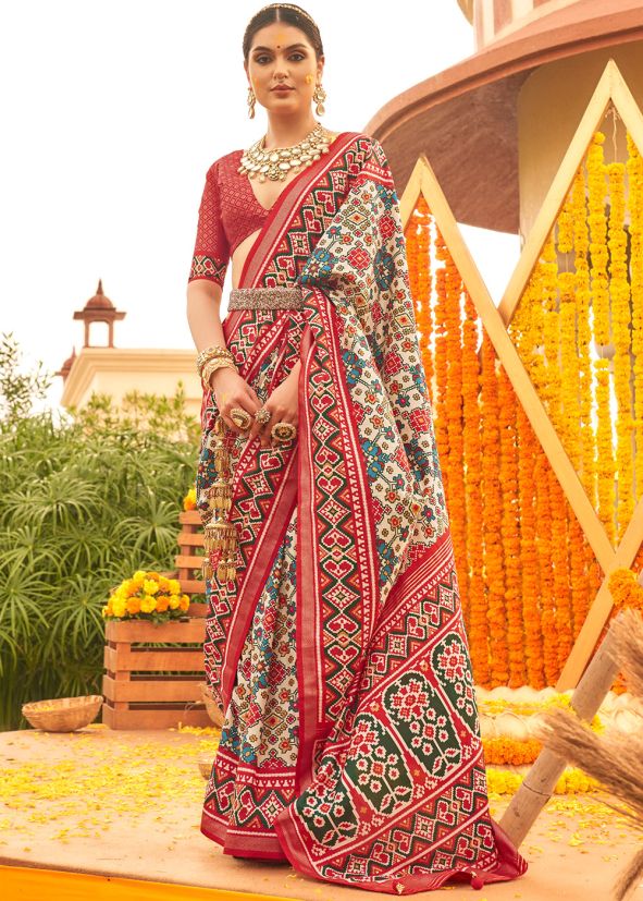 Multicolor Printed Art Silk Saree & Blouse