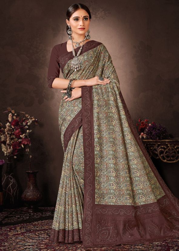 Multicolor Digital Printed Saree In Chanderi