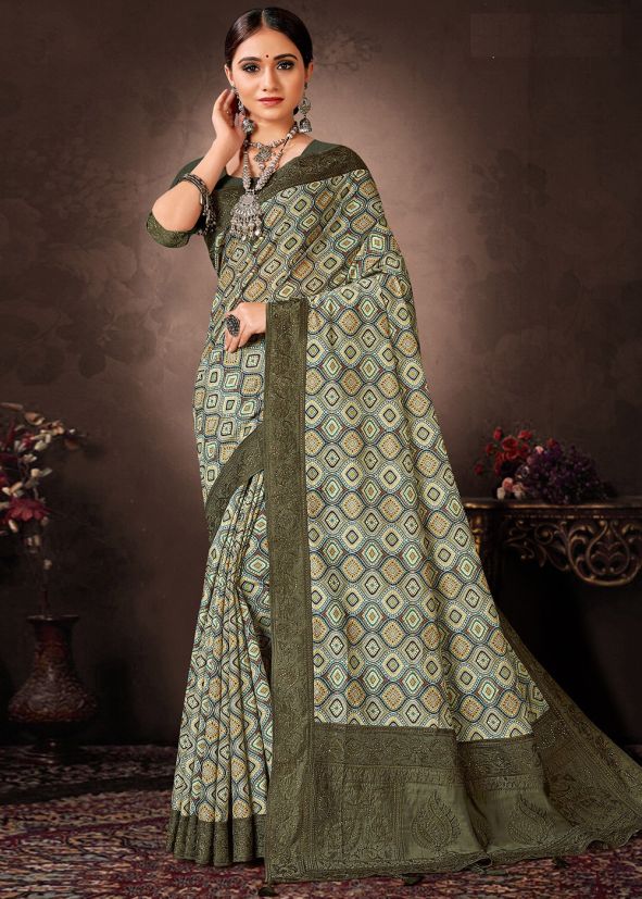 Multicolor Digital Print Chanderi Saree