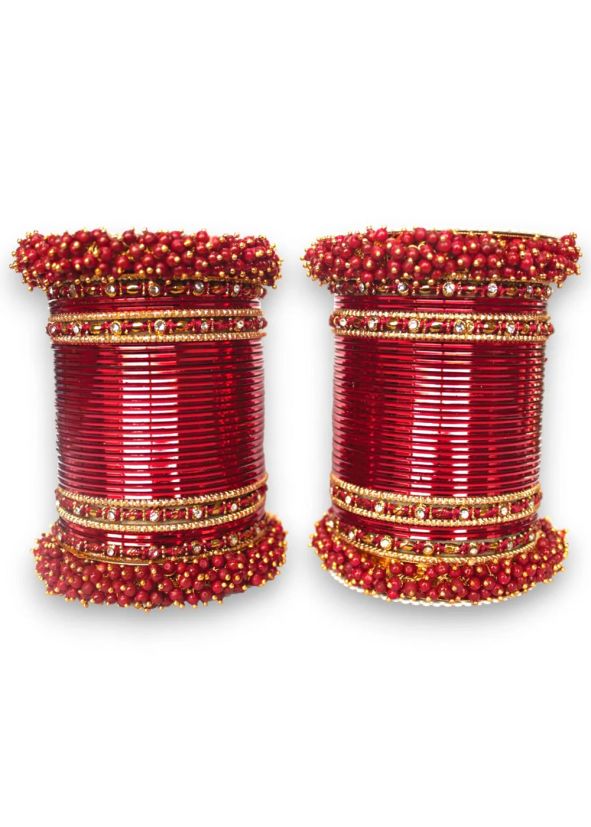 Maroon Stone Studded Bangle Set