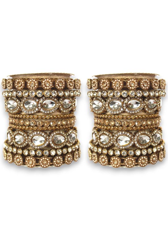 Golden Studded Stone Bangle Set