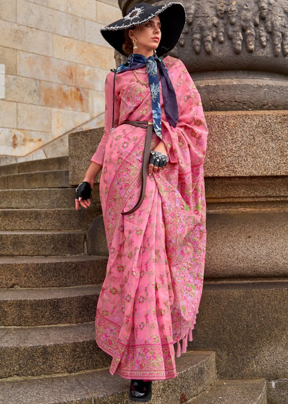 Pink Digital Printed Saree & Blouse