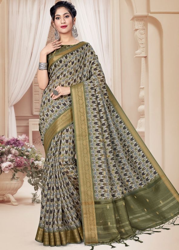 Multicolor Digital Print Saree & Blouse