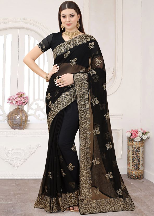 Black Zari Work Shimmer Saree