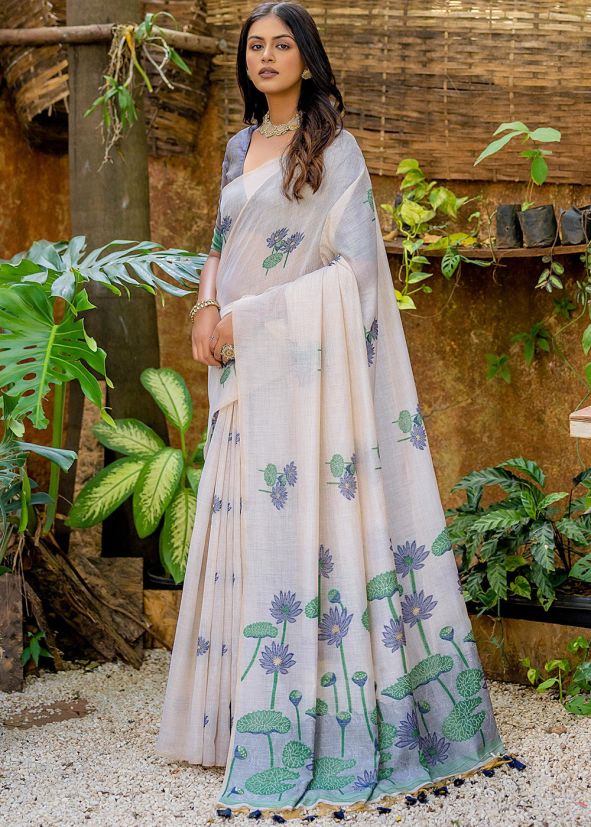 White Woven Work Silk Saree