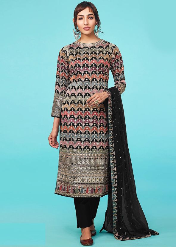 Multicolor Embroidered Pant Suit Set