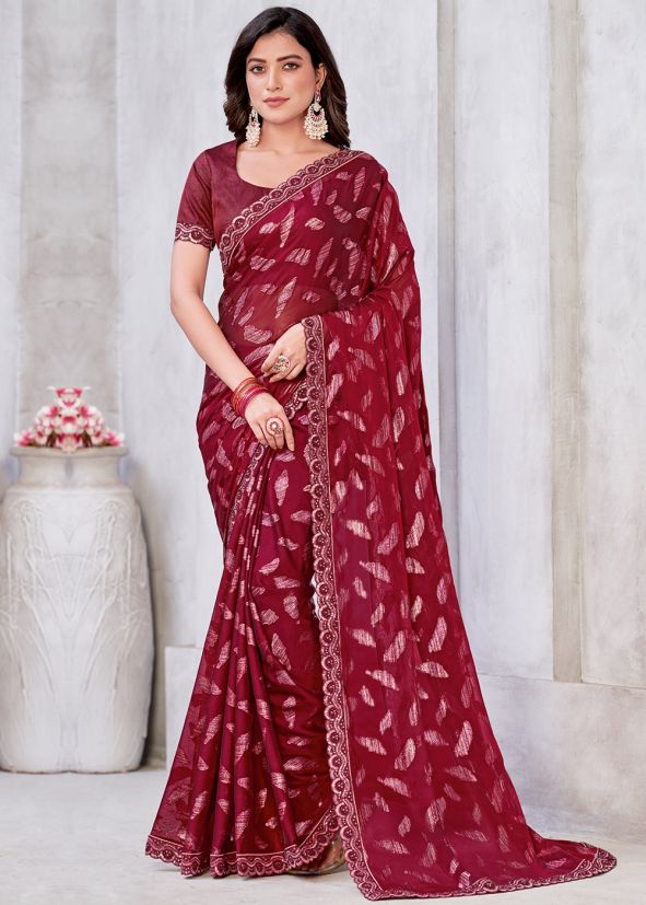 Maroon Brasso Work Georgette Saree